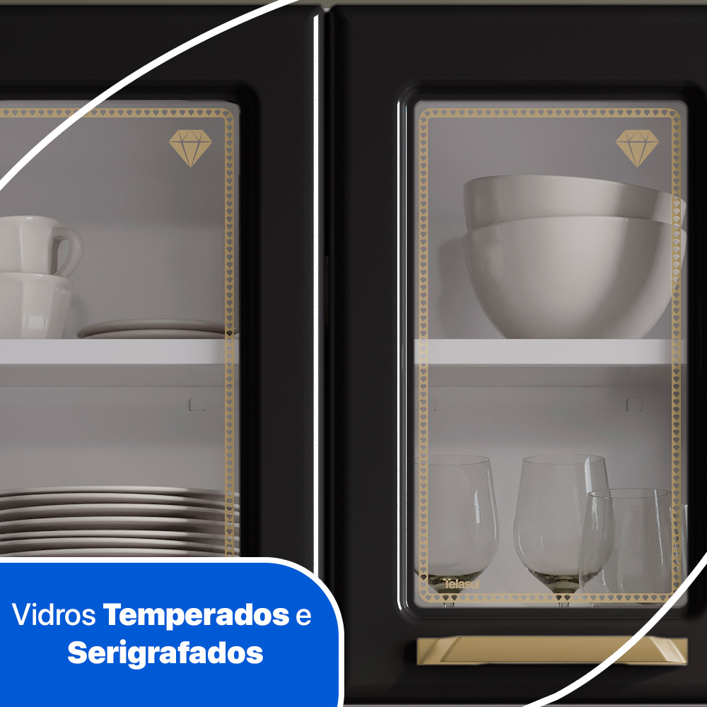 Armário de Cozinha em Aço Preto 3 Portas sendo 1 com Vidro 105cm Telasul Diamante, , large image number 2
