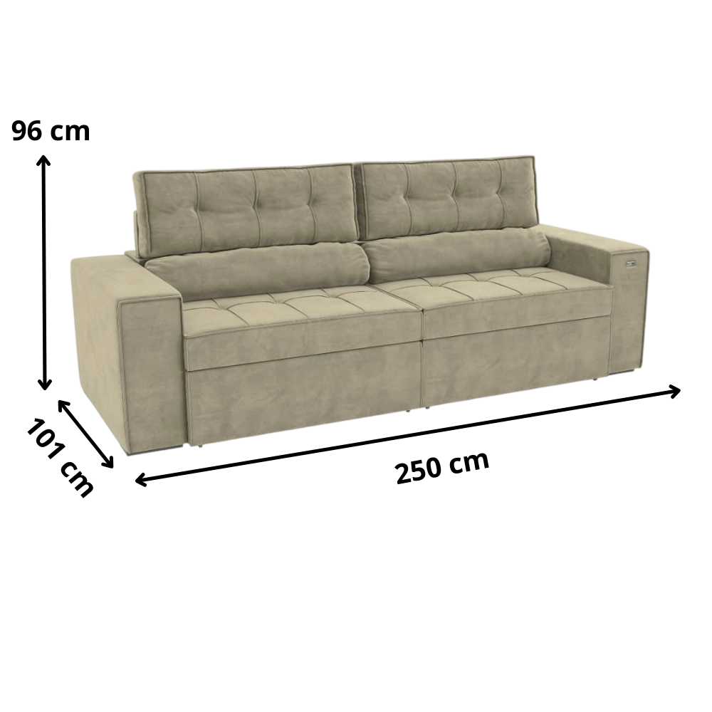 Sof&aacute; Desmont&aacute;vel e Articulado em 6 Posi&ccedil;&otilde;es 2 Lugares 250 cm Bege Kappeberg Lanus, , large image number 2