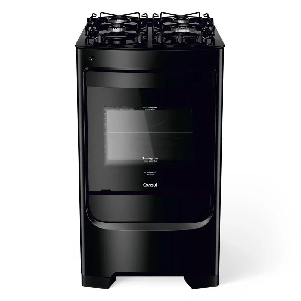 Fogão 4 Bocas Consul Acendimento Automático Mesa de Vidro Preto Bivolt CFO4VBEUNA Glass