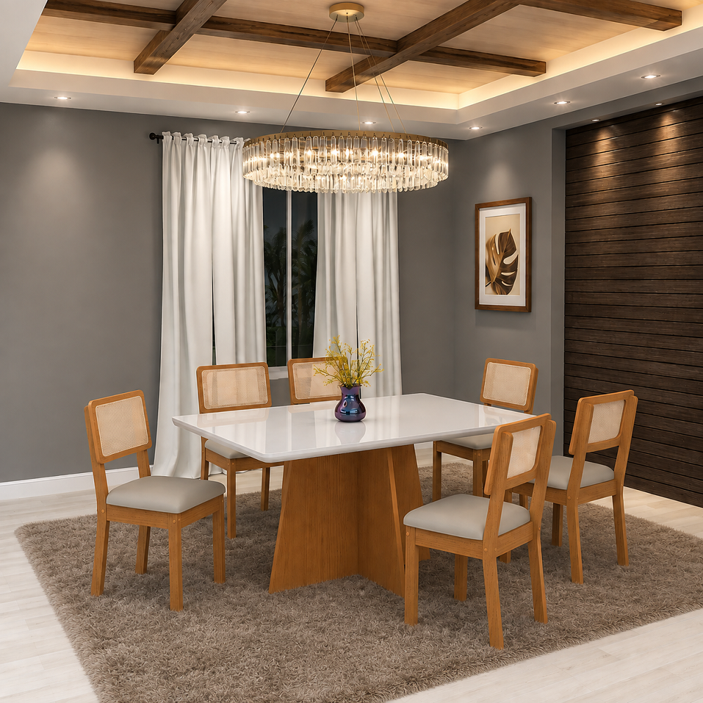 Conjunto de Mesa de Sala de Jantar 6 Cadeiras Amelie Retangular 157x93 S&atilde;o Carlos Isabella, , large image number 1
