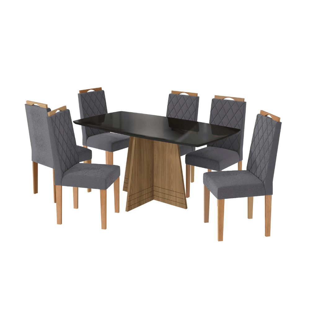 Conjunto de Mesa de Sala de Jantar 6 Cadeiras Retangular 170x90 Kappesberg BA25N 1512EA