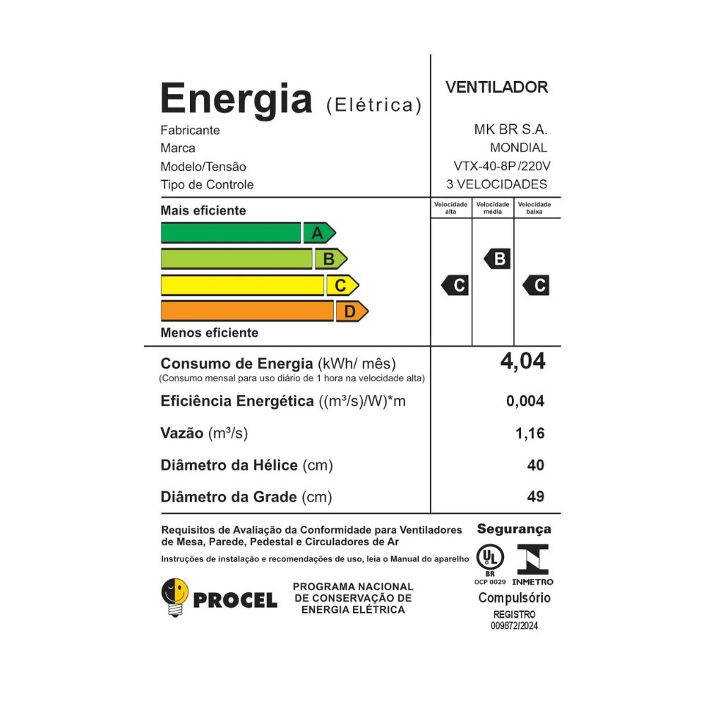 Ventilador de Mesa Mondial 40cm Turbo 8 Pás 220V VTX-40, , large image number 6