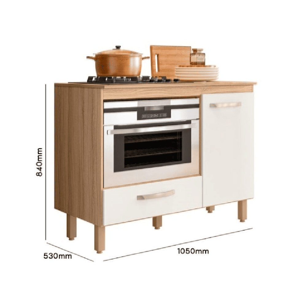 Balc&atilde;o de Cozinha para Cooktop e Forno Fit 1 Porta 1 Gaveta Freij&oacute;/OffWhite Nicioli, , large image number 2