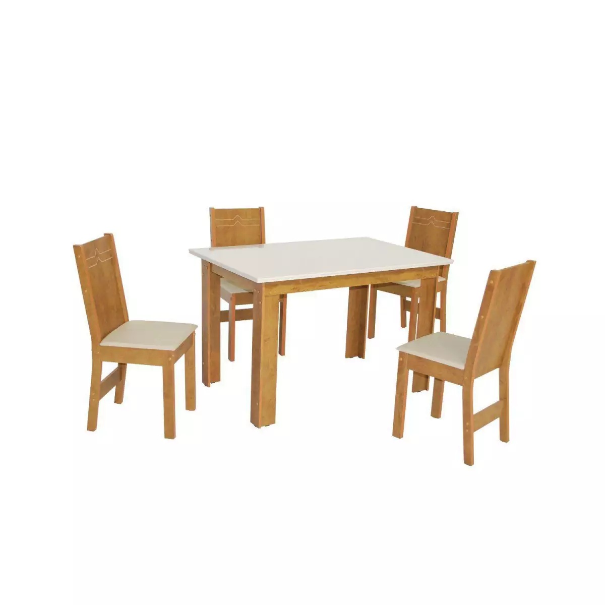 Conjunto de Mesa Sala de Jantar 4 Cadeiras MDF São Carlos Milena Bege/Freijo Off White