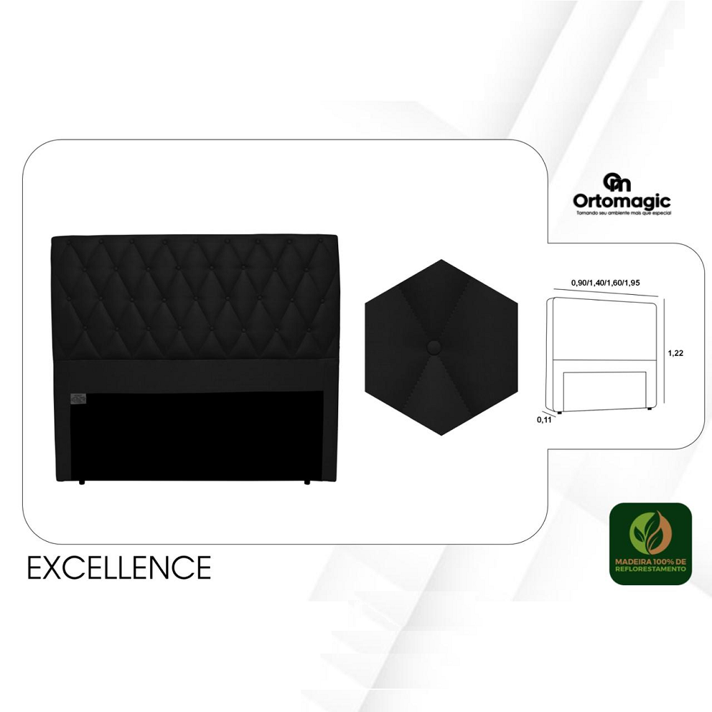 Cabeceira Queen Estofada 160 cm Corino Preto Ortomagic Excellence, , large image number 1