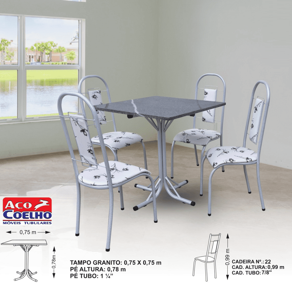 Mesa de Cozinha 4 Cadeiras Bella Branca Quadrada A&ccedil;o Coelho Top&aacute;zio, , large image number 1