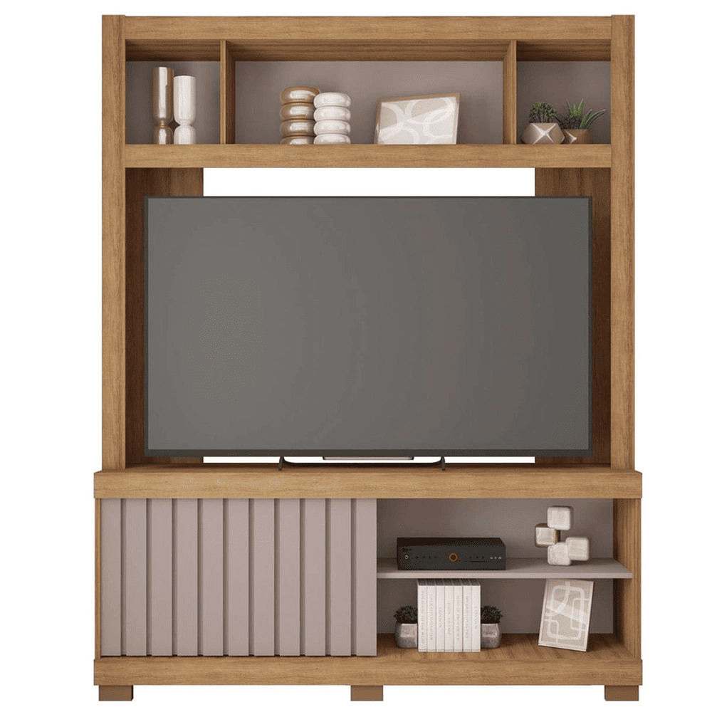 Estante Home Para TV at&eacute; 55 Polegadas 1 Porta Ripada Mel/Cacao Perfect Caemmun Cinne, , large image number 2