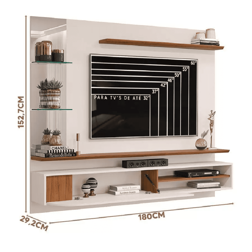 Painel Para TV At&eacute; 60 Polegadas Off Whaite/Freijo Dj M&oacute;veis Ravi MDF, , large image number 3