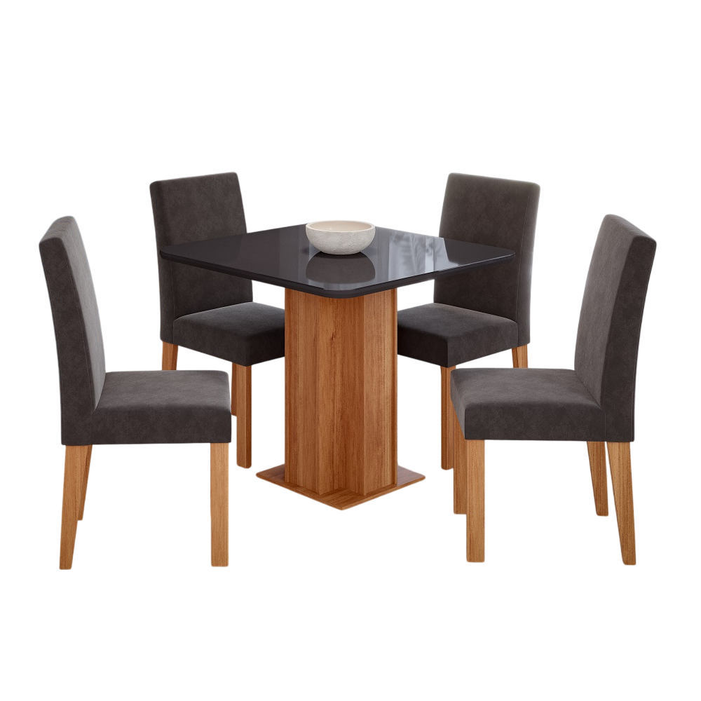Mesa de Jantar 4 Cadeiras Maia Quadrada 95x95cm Cinamomo/Chumbo Cimol Sophia 100% MDF, , large image number 0