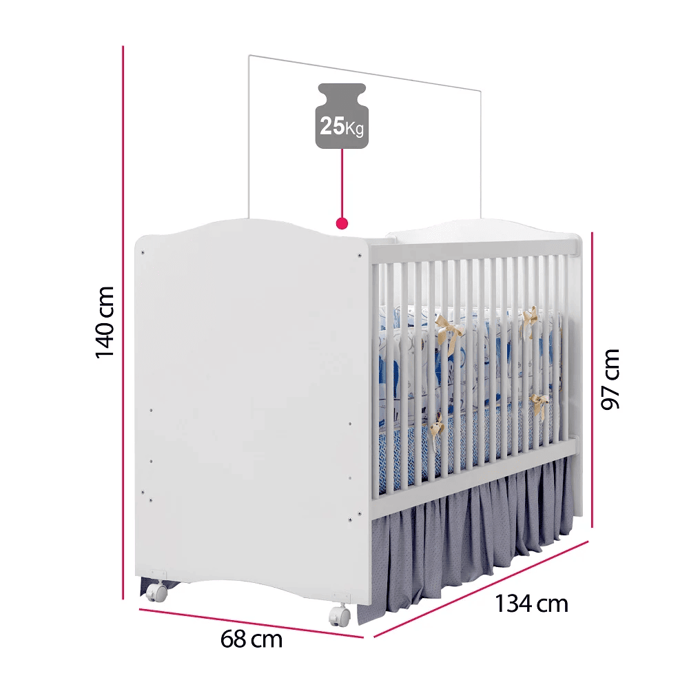 Ber&ccedil;o Simples com Rod&iacute;zios Branco M&oacute;veis Estrela Satriani, , large image number 3