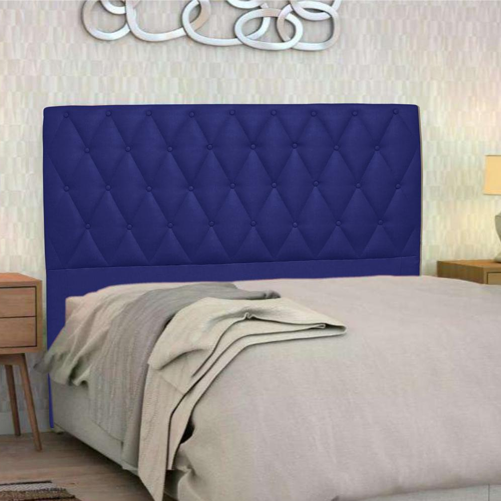 Cabeceira de Casal Estofada 140 cm Veludo Azul Ortomagic Excellence