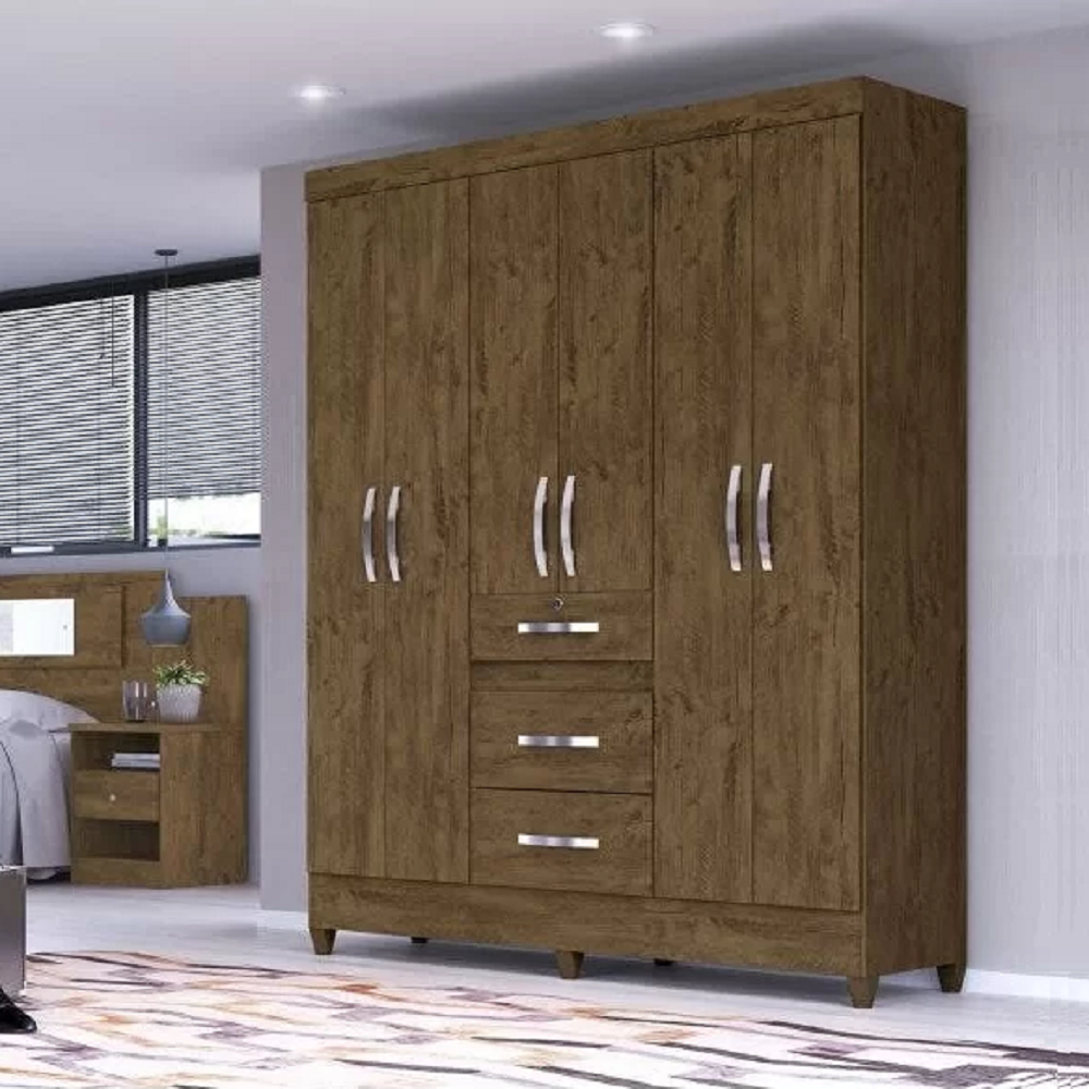 Guarda-Roupa Casal 6 Portas 3 Gavetas Castanho Moval Itatiba
