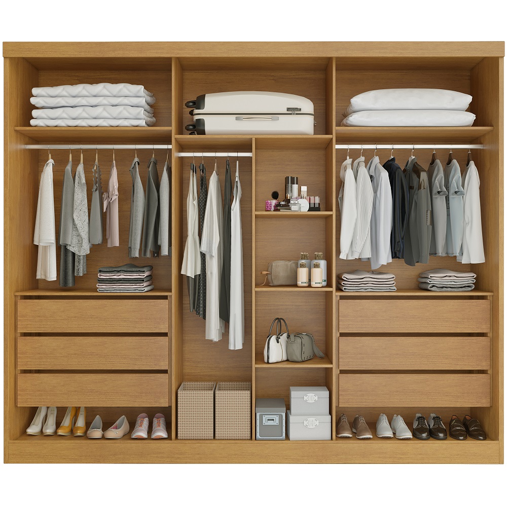 Guarda-Roupa Casal 6 Portas 6 Gavetas Nature/Off White Bianchi Alvorada, , large image number 3
