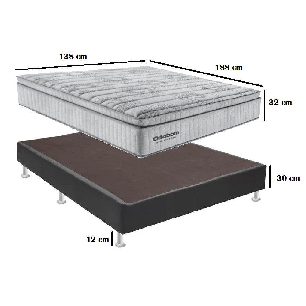 Cama Box Casal Colchão + Base Courino Preta D33 Molas Ensacadas Freedom 138x188x74cm Ortobom, , large image number 1