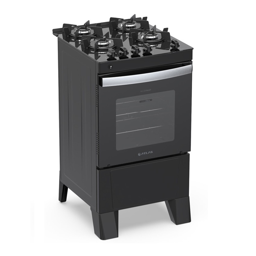 Fog&atilde;o 4 bocas Atlas Autom&aacute;tico Mesa de Vidro Preto Mil&atilde;o Fast Glass