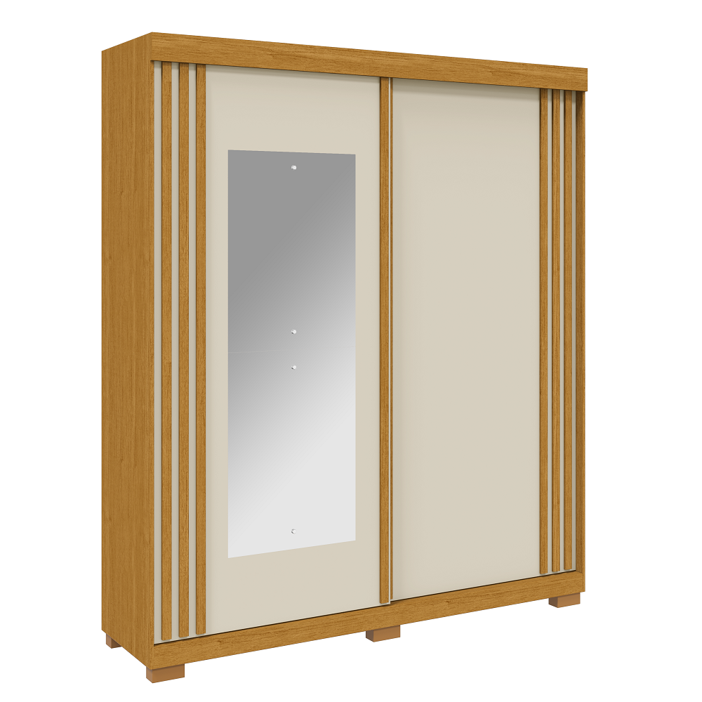 Guarda-Roupa Solteiro 2 Portas 3 Gavetas com Espelho Cinamomo/Off White ACP Athena 100% MDF