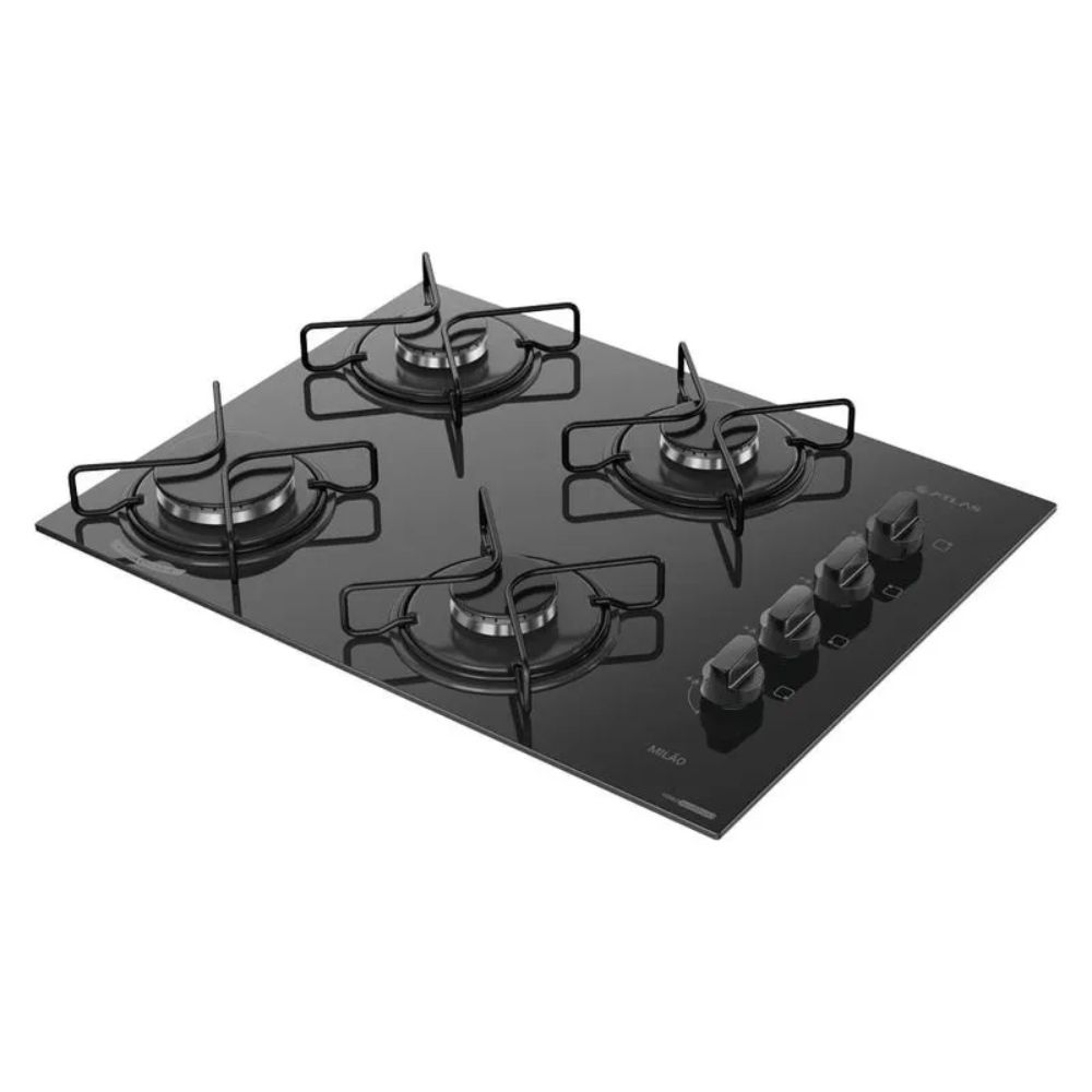 Cooktop 4 Bocas Atlas Mesa de Vidro Preto Acendimento Automático Milão Bivolt