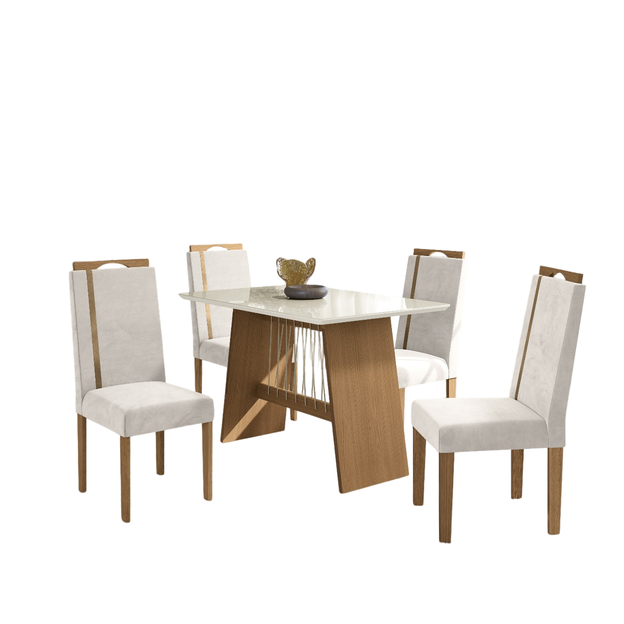 Conjunto Mesa de Jantar 4 Cadeiras Retangular Kappesberg 4CAD166NEA-A036 Canela/Off White/Bege