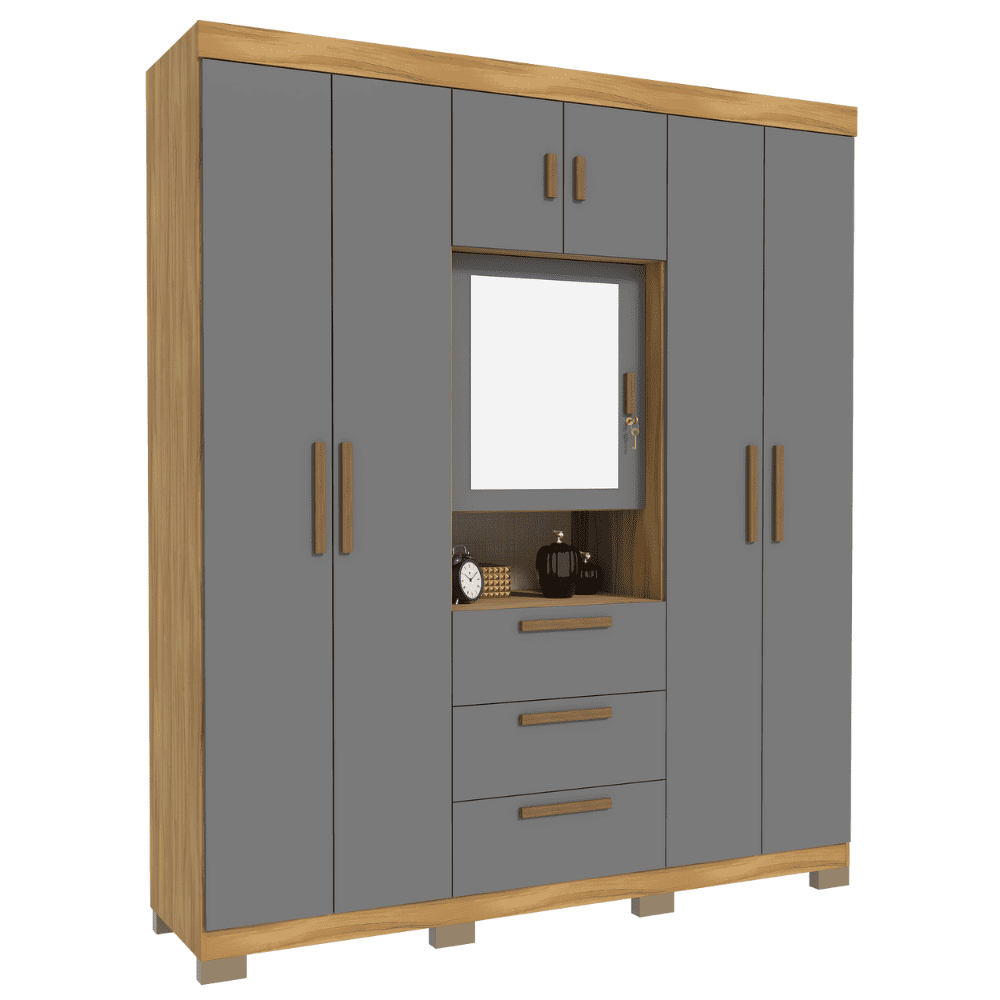 Guarda-Roupa Casal 7 Portas 3 Gavetas Freij&oacute;/Grafite Avelan Catania Luxo