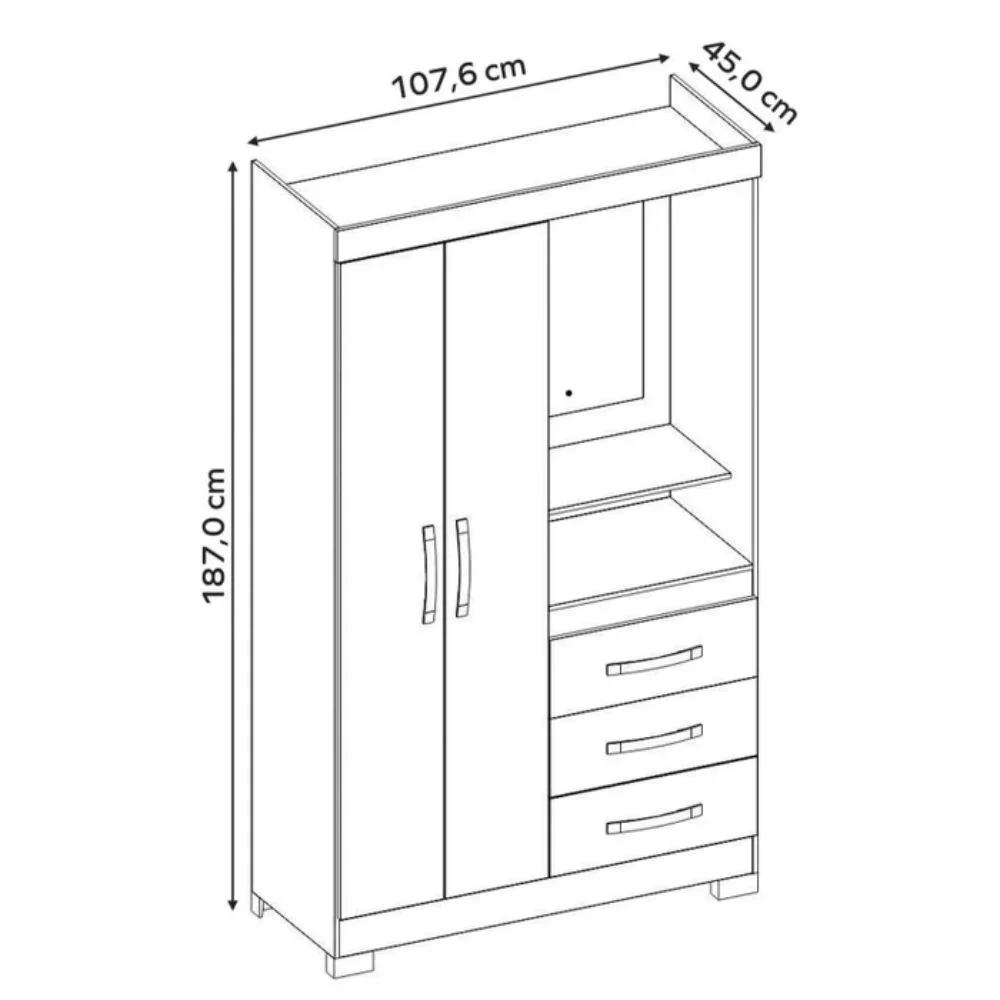 Guarda-Roupa Solteiro 2 Portas 3 Gavetas Branco/Rosa Not&aacute;vel NT6020, , large image number 4