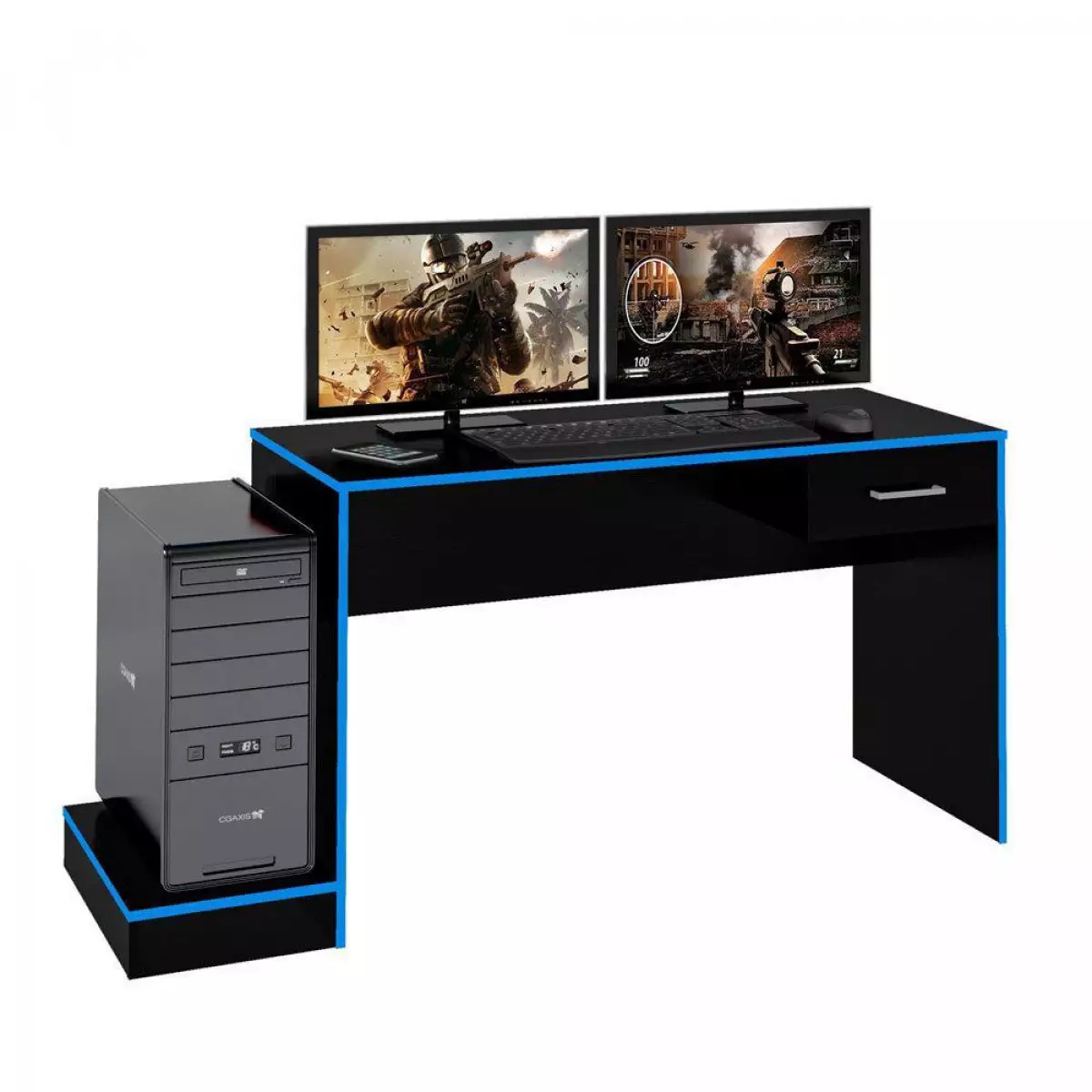 Escrivaninha Gamer 1 Gaveta Preto/Acetinato Com Azul Artely, , large image number 2