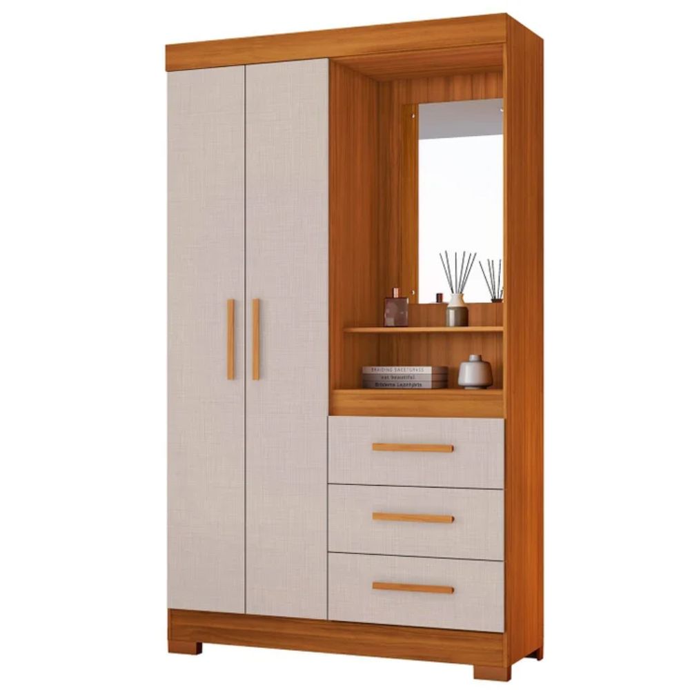 Guarda-Roupa Solteiro 2 Portas 3 Gavetas Freijó/Off White Notável NT6020