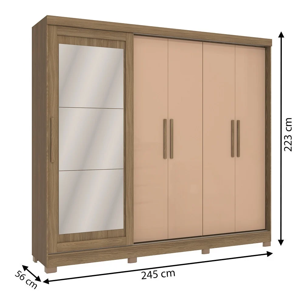 Guarda-Roupa Casal com Espelho 5 Portas 4 Gavetas Nogueira/Macadamia Kappesberg N564, , large image number 5