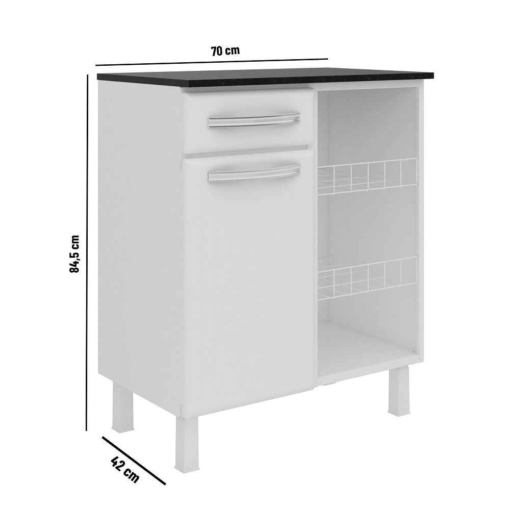 Fruteira de Chão para Cozinha 1 Porta 1 Gaveta Esmeralda Telasul Branco, , large image number 7