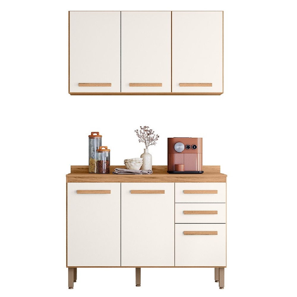 Armário de Cozinha com 6 Portas 2 Gavetas 120cm Nicioli Freijó/Off White Amore
