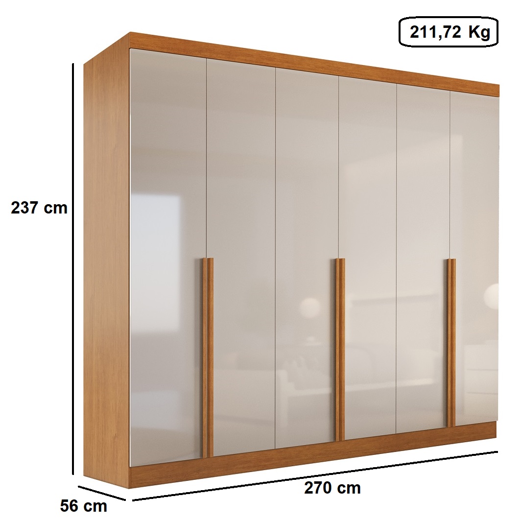 Guarda-Roupa Casal 6 Portas 6 Gavetas Nature/Off White Bianchi Alvorada, , large image number 4