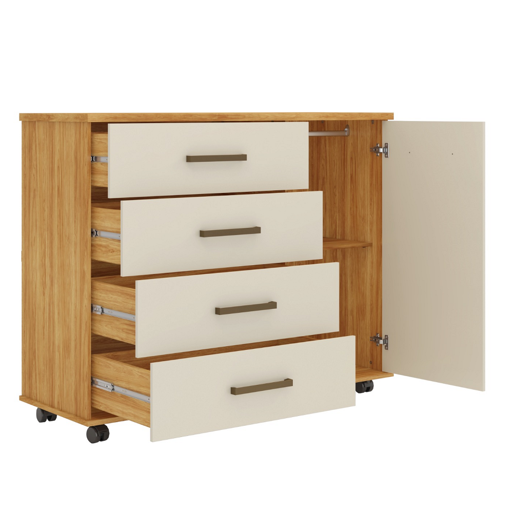 C&ocirc;moda 4 Gavetas 1 Porta Dem&oacute;bile Flora Cinamomo / Off White, , large image number 3