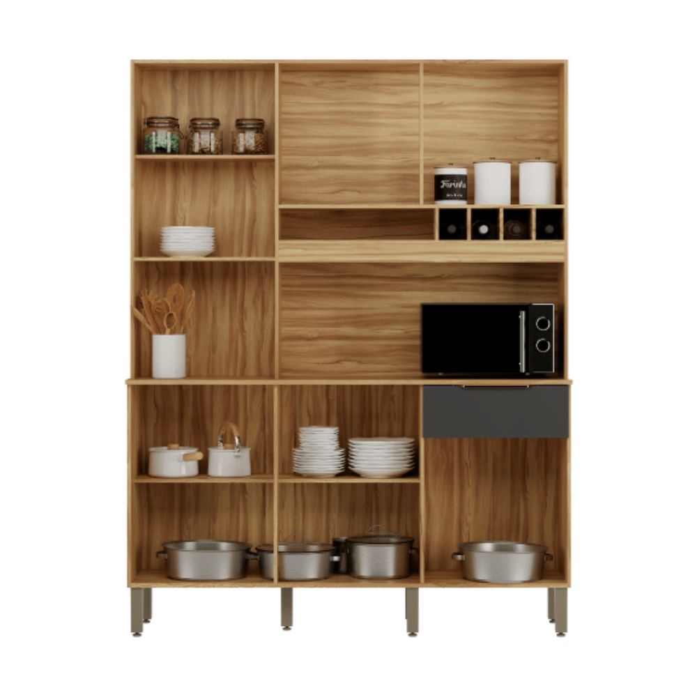Kit Cozinha Ronipa MDF Concord 6 Portas 1 Gaveta Amêndoa/Chumbo, , large image number 1