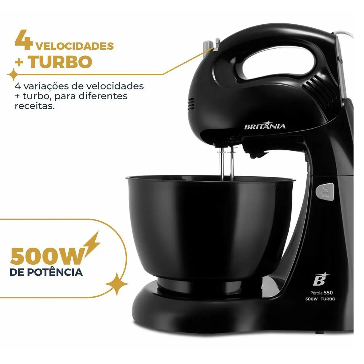 Batedeira Britânia Preta 4 Velocidades 500W 220V Pérola 550PR, , large image number 3