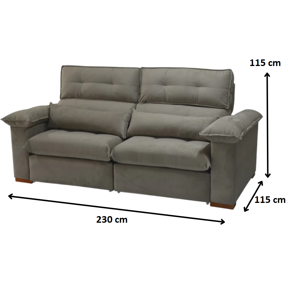 Sof&aacute; 2 Lugares 2 Assentos Retr&aacute;til e Reclin&aacute;vel Tecido Camu&ccedil;a 230cm JA Marrom, , large image number 4