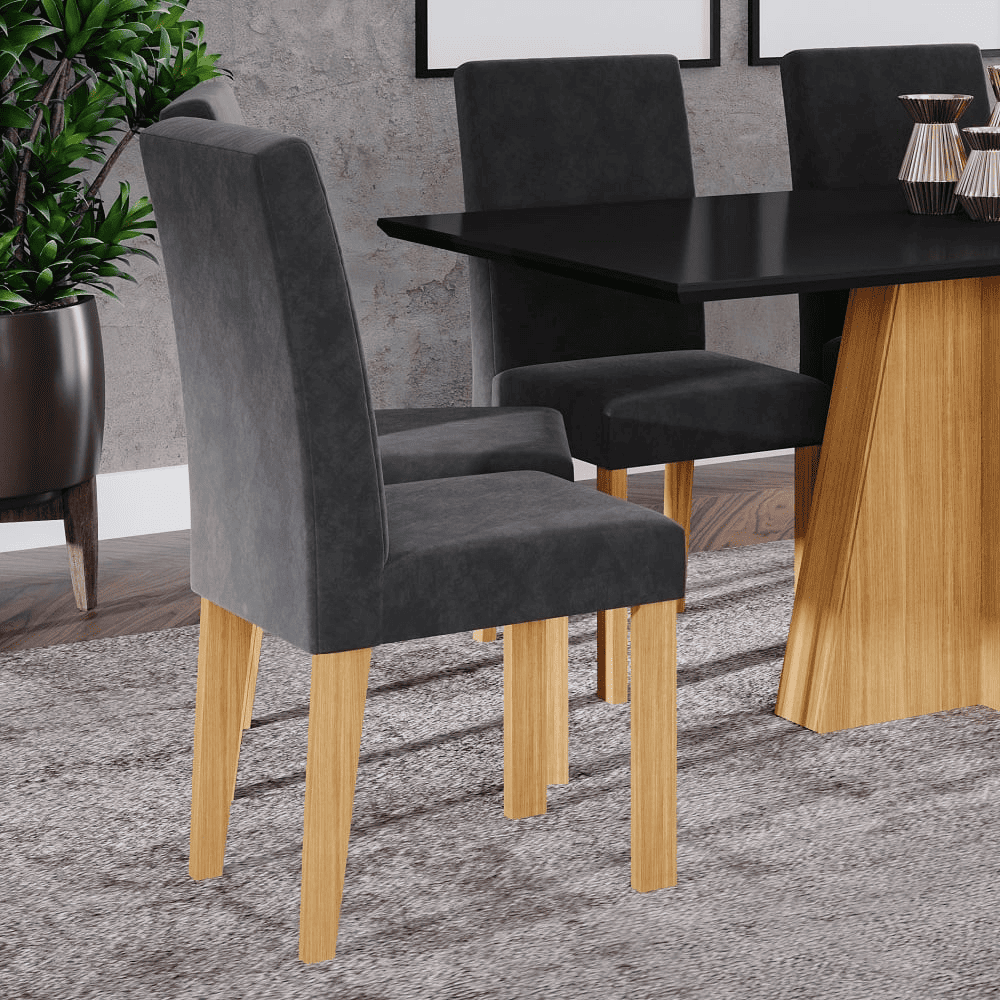 Conjunto de Mesa Sala Jantar Retangular 160x80 com 6 Cadeiras Maia Nature/Chumbo Cimol Patr&iacute;cia, , large image number 2