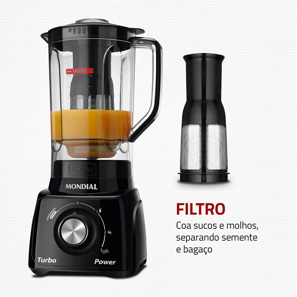 Liquidificador Mondial Preto Turbo Com Filtro 2,2 Litros 550W 220V L99FB, , large image number 3