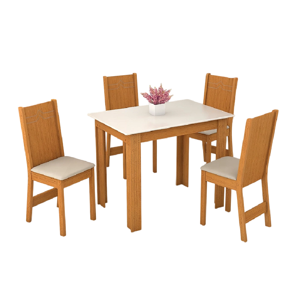Conjunto Mesa Sala de Jantar 4 Cadeiras Elane Retangular 108x68 S&atilde;o Carlos Milena