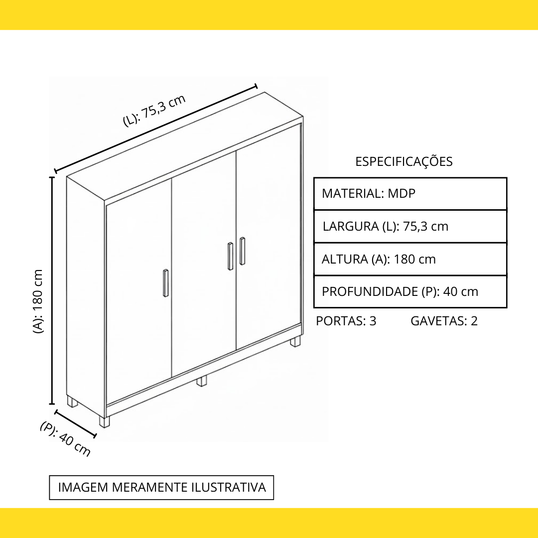 Guarda-Roupa Solteiro 3 Portas 2 Gavetas Cinamomo/OffWhite ACP Maya, , large image number 3