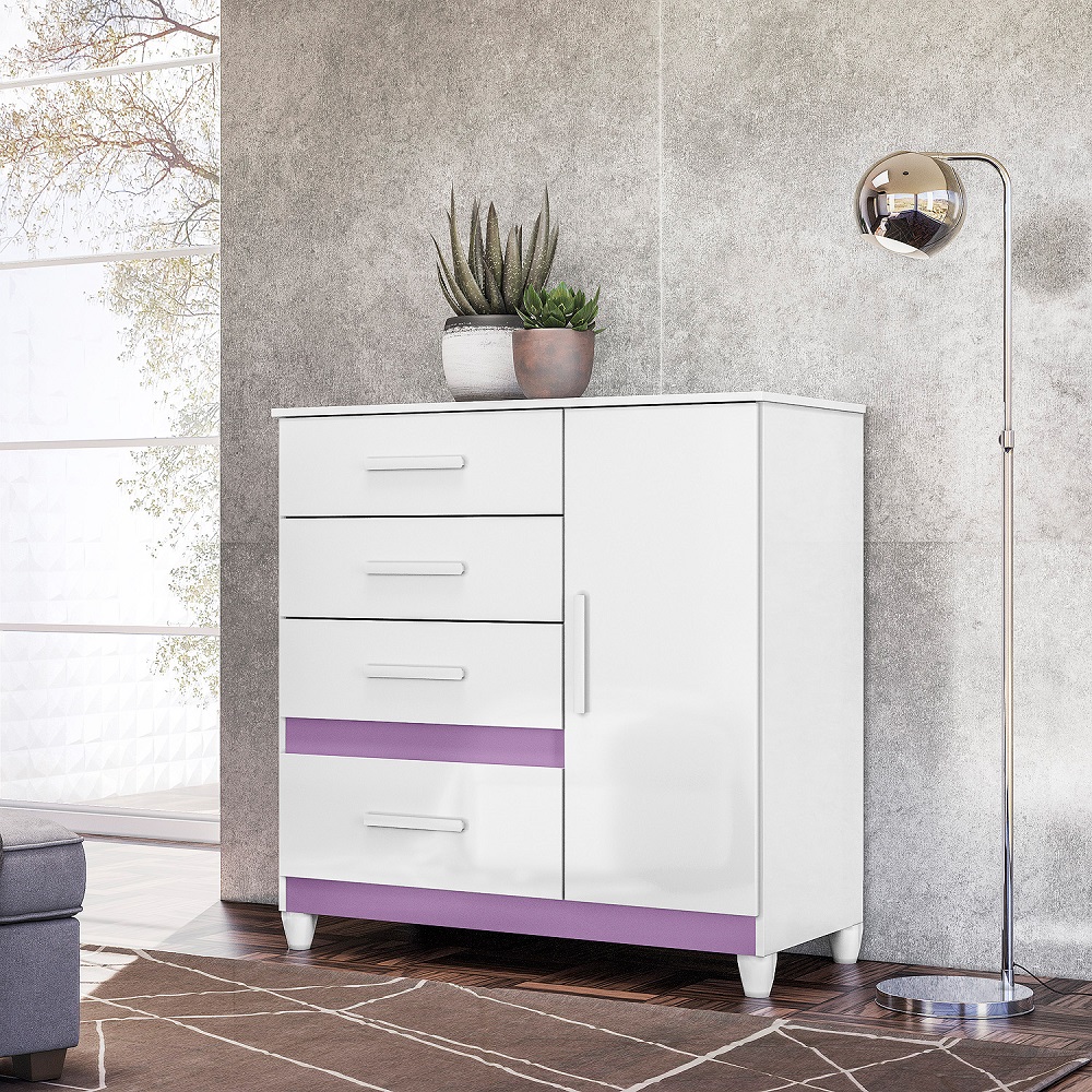 C&ocirc;moda Moval V&ecirc;nus 1 Portas 1 Prateleira e 4 Gavetas Branco/Rosa/Azul/Lilas, , large image number 6