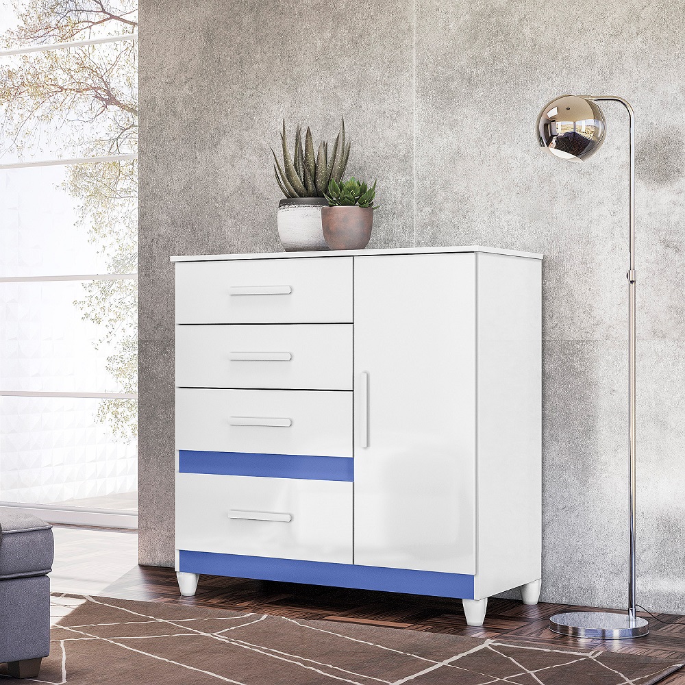 C&ocirc;moda Moval V&ecirc;nus 1 Portas 1 Prateleira e 4 Gavetas Branco/Rosa/Azul/Lilas, , large image number 5