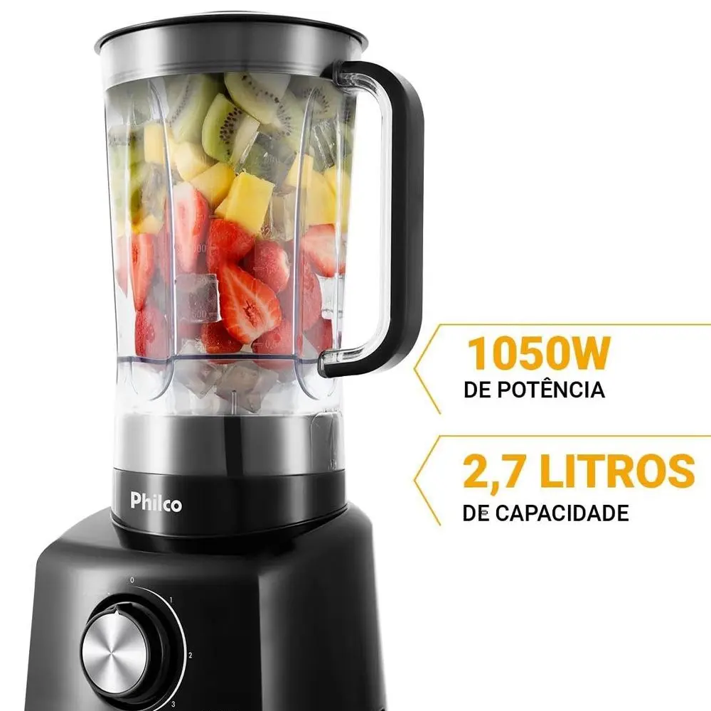 Liquidificador Philco Preto 4 Velocidades + Pulsar 2,7L PLQ11A 220V 1050W, , large image number 3