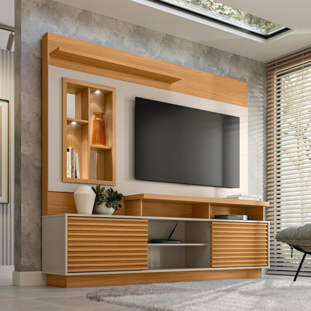 Estante Home para Tv até 60" Polegadas com LED Nature/Off White Eldorado Linea Brasil, , large image number 1