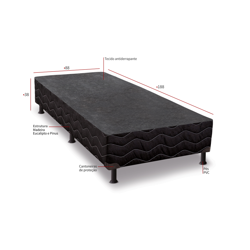 Base Cama Box Solteiro Sommier Universal Preto 188x88x43 cm Reconflex, , large image number 1