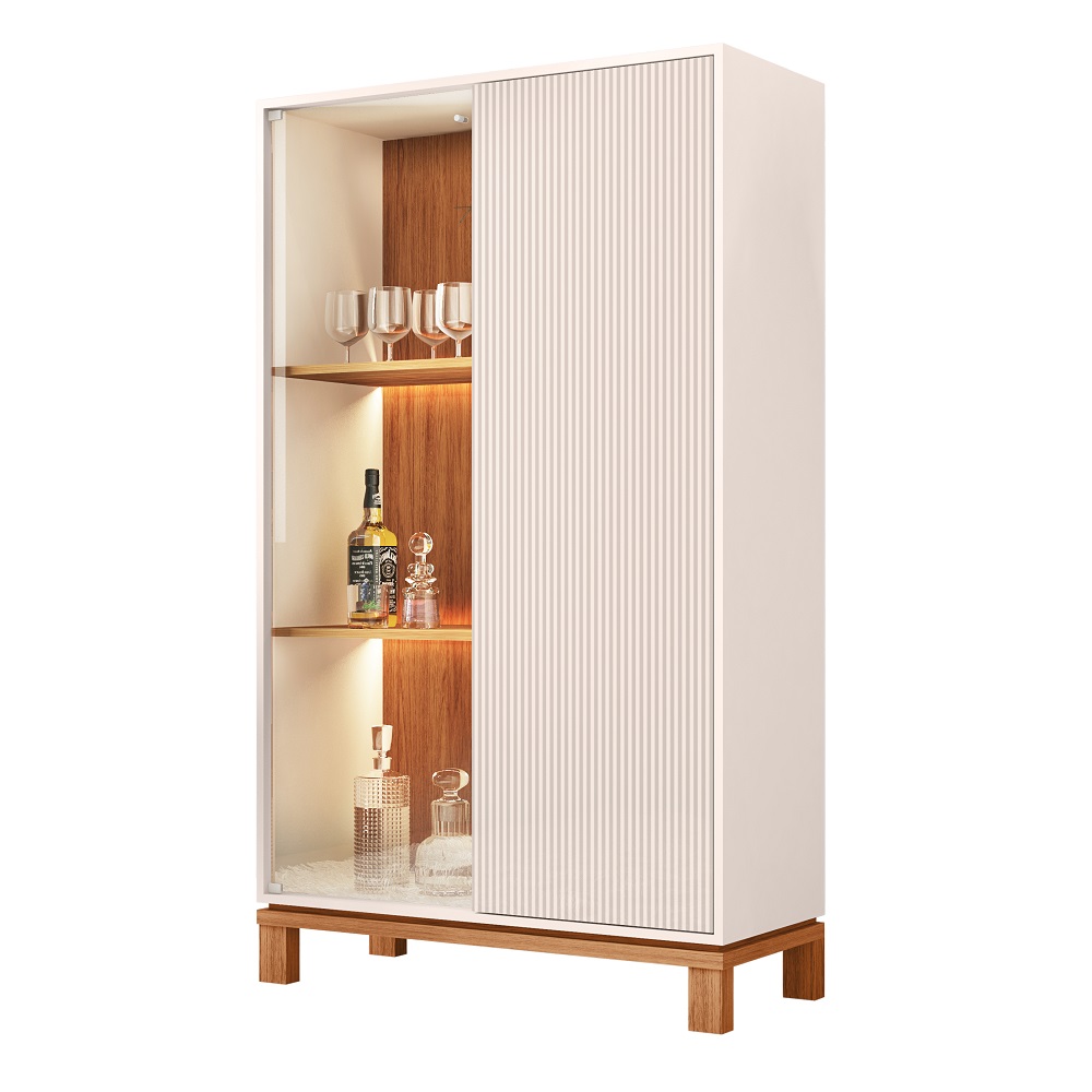 Cristaleira 2 Portas Mondrian Microripado Off White MR/Freijó Caemmun, , large image number 1