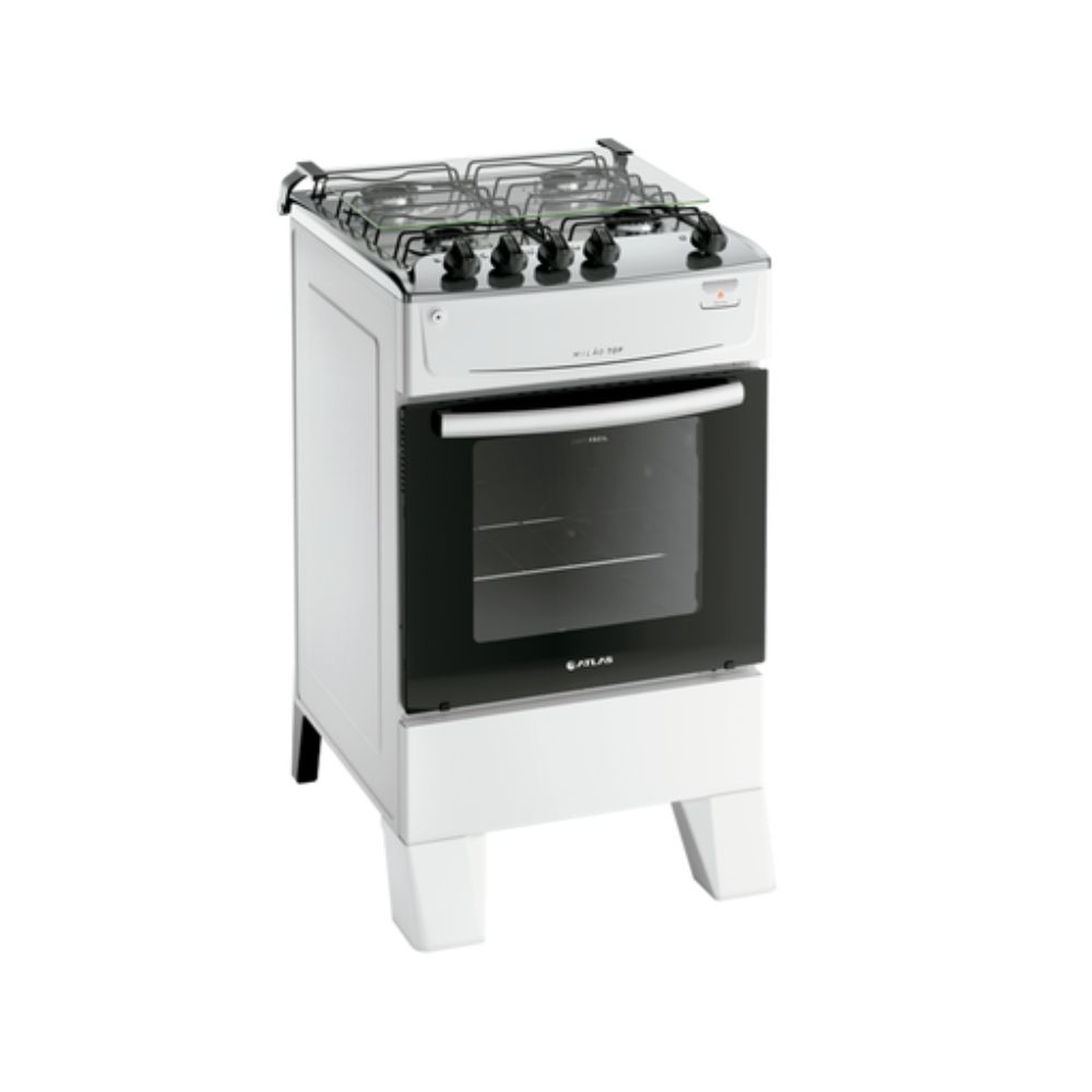 Fogão 4 Bocas Atlas Mesa Inox Acendimento Automático Branco Milão Top Bivolt