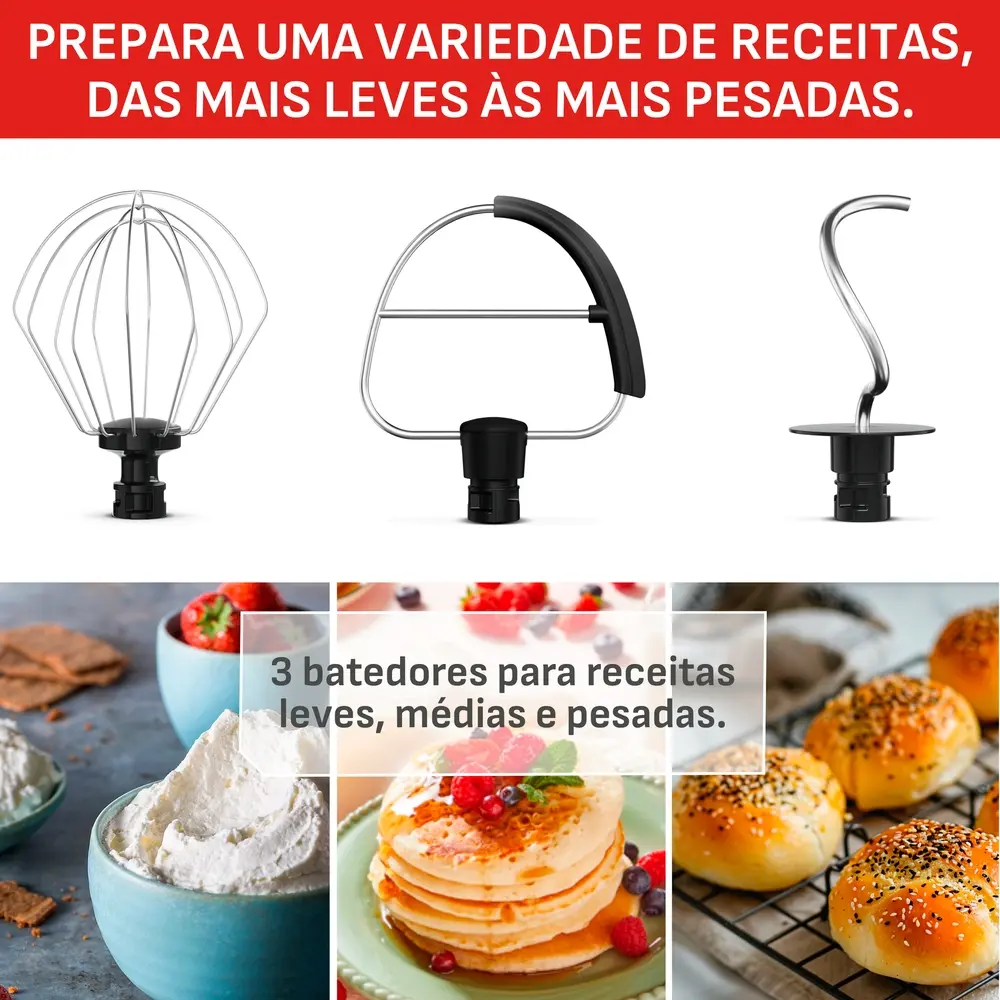 Batedeira Planet&aacute;ria Arno Preta Bake Easy KM10 Tigela em Inox 500W 220V, , large image number 8