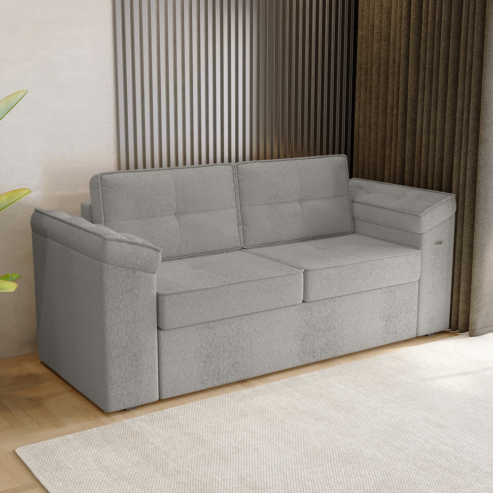 Sofá 3 Lugares 2 Assentos Boucle Cinza 210 cm Kappesberg Hélios