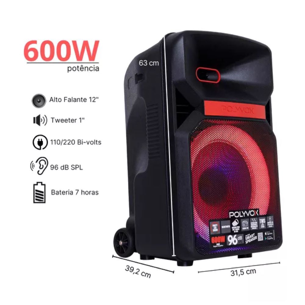 Caixa de Som Amplificada Polyvox Bluetooth 600W Woofer 12 Pol. XC-812TB, , large image number 2