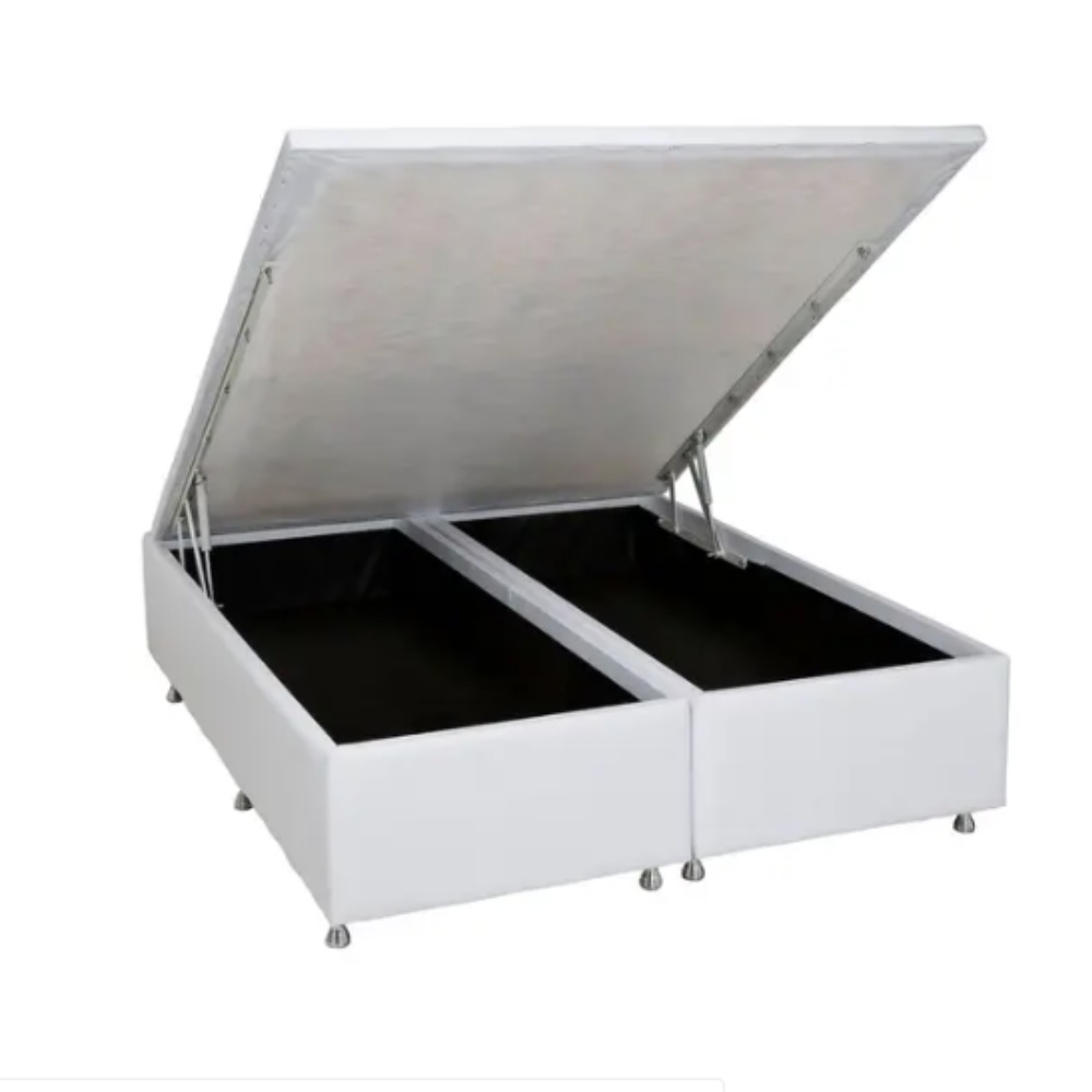 Base Cama Box Queen com Baú Phys Corino Preto 198x158x42,5 cm Ortobom