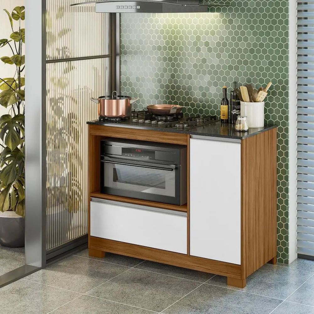 Balcão De Cozinha Para Cooktop E Forno 1 Porta 1 Gaveta Freijó/Branco NT3050 Notável, , large image number 4